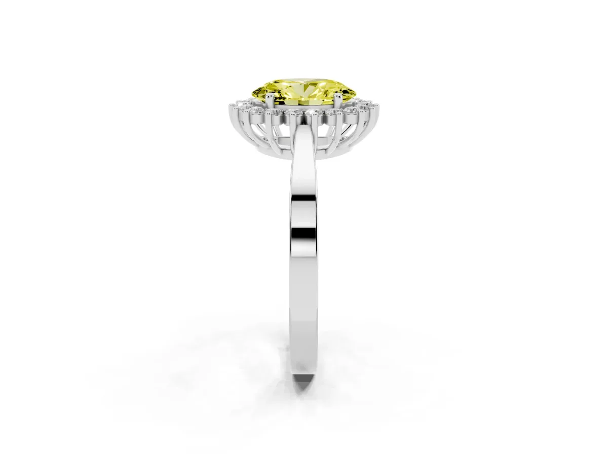Fancy Yellow Oval Cut Cut Diamond Halo Ring with Round Brilliant Halo and Solitaire Band Silver