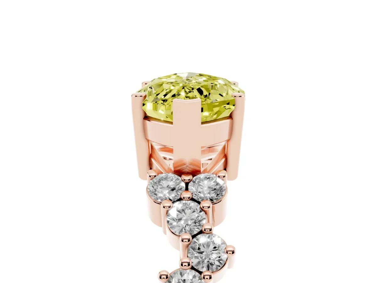Fancy Yellow Marquise Cut Diamond Scattered Round Accent Ring with Prong Setting Rose gold