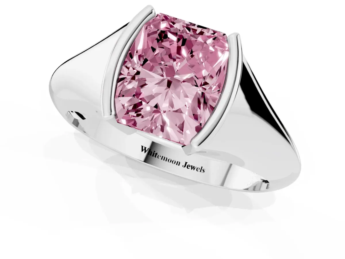 Fancy Pink Radiant Cut Solitaire Tension Set Diamond Ring Platinum