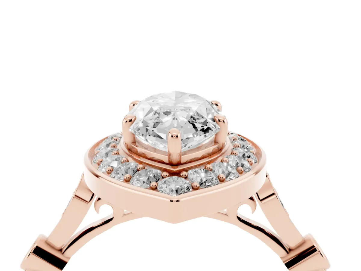 Marquise Cut Halo Diamond Engagement Ring with Twisted Band and Four-Prong Setting Rose gold