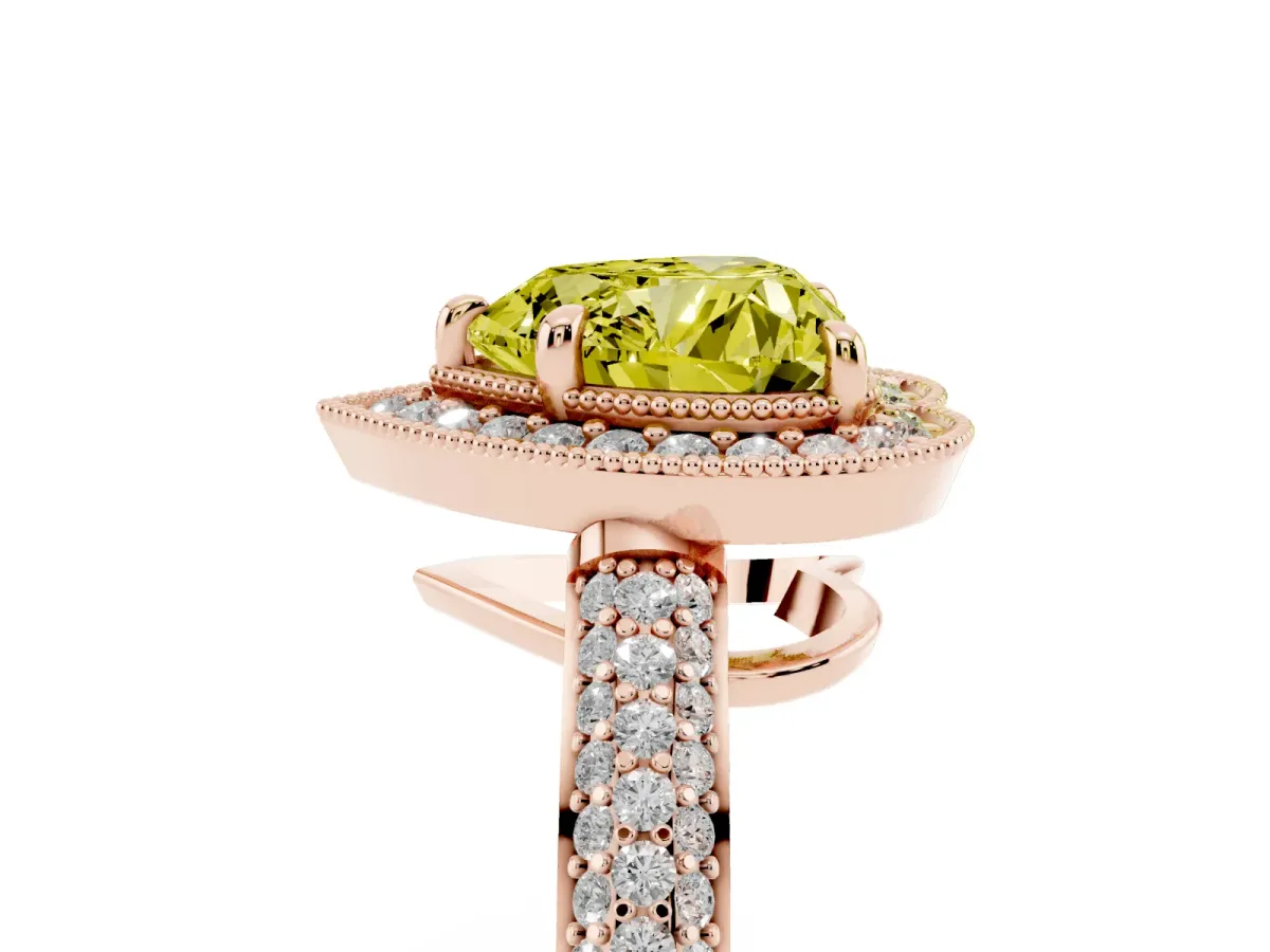 Fancy Yellow Heart Cut Cut Halo Diamond Pave Band with Four-Prong Setting Rose gold