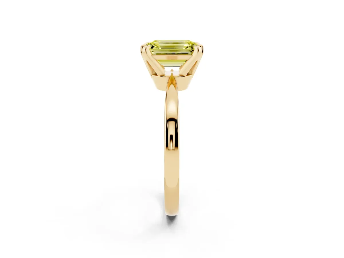 Fancy Yellow Emerald Cut Solitaire Engagement Ring with Six-Prong Setting and Tapered Band Yellow gold