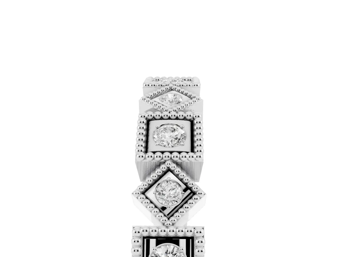 Milgrain Square Diamond Eternity Band with Bezel Setting Silver