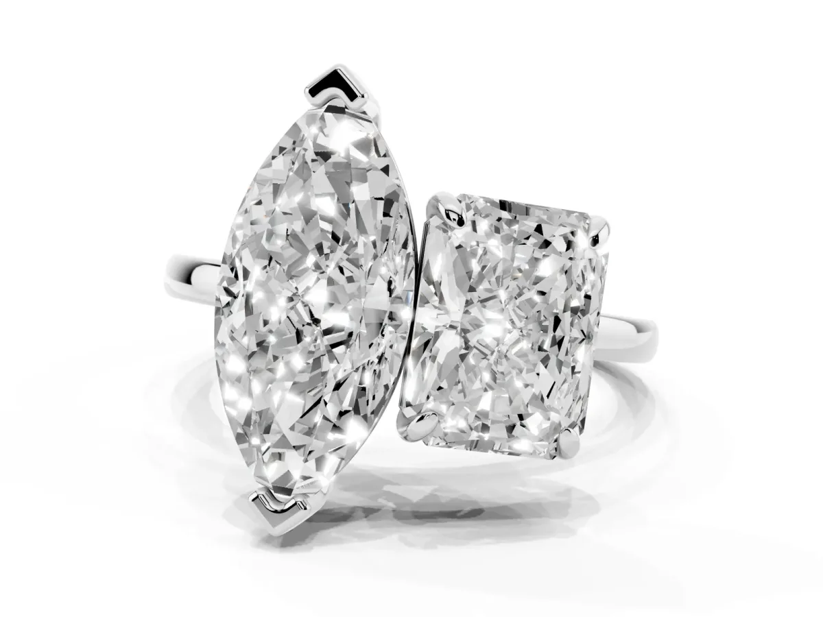 Radiant and Marquise Toi Moi Ring with Prong Setting and Plain Band Silver