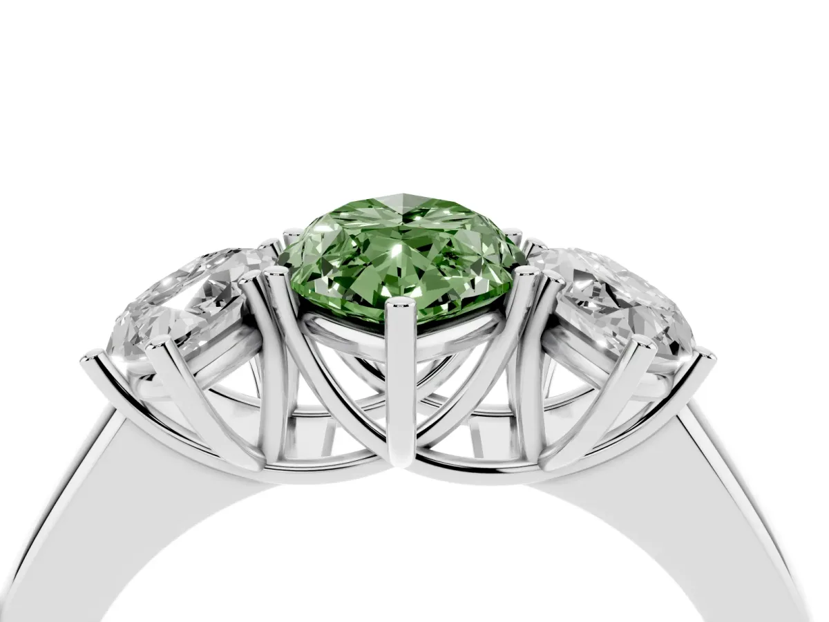 Fancy Green Three-Stone Marquise Cut Cut Diamond Ring with Prong Setting and Classic Band Silver