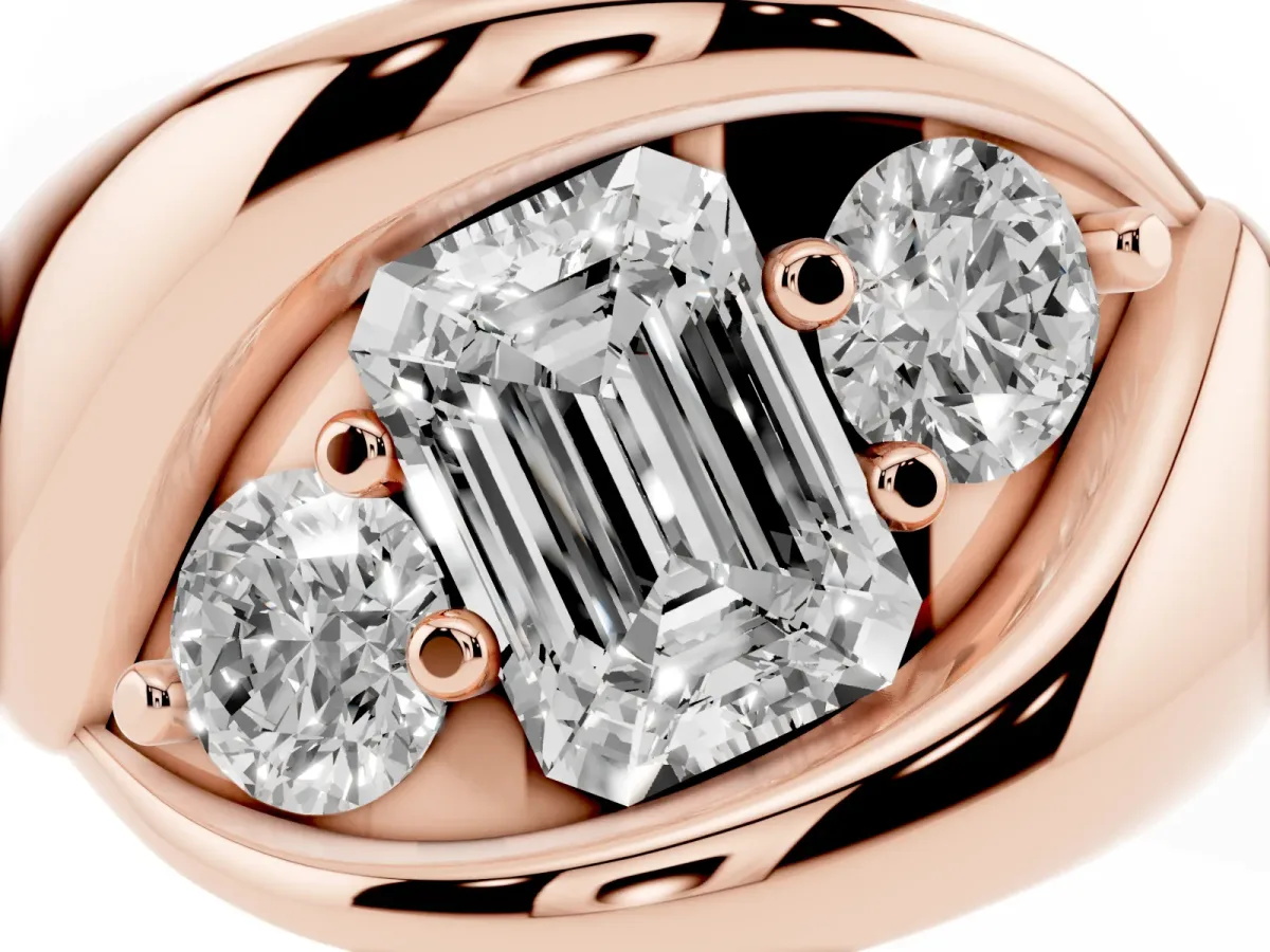 Channel Set Emerald Cut Diamond Crossover Band Rose gold