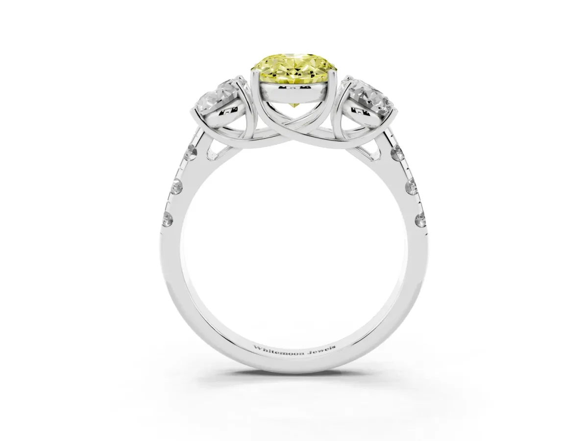 Fancy Yellow Three-Stone Oval Cut Diamond Pavé Band with Prong Setting Silver