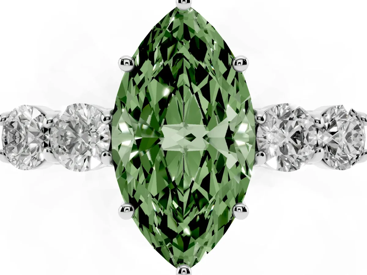Fancy Green Marquise Cut Cut Diamond Five-Stone Prong Set White Gold Ring Silver