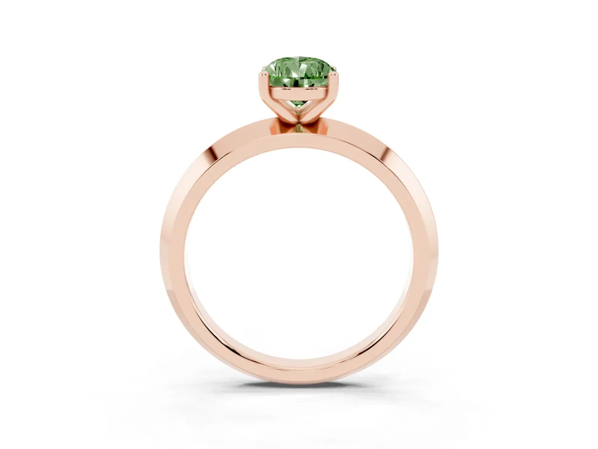 Fancy Green Pear Cut Cut Solitaire Engagement Ring with Flat Band and Four-Prong Setting Rose gold