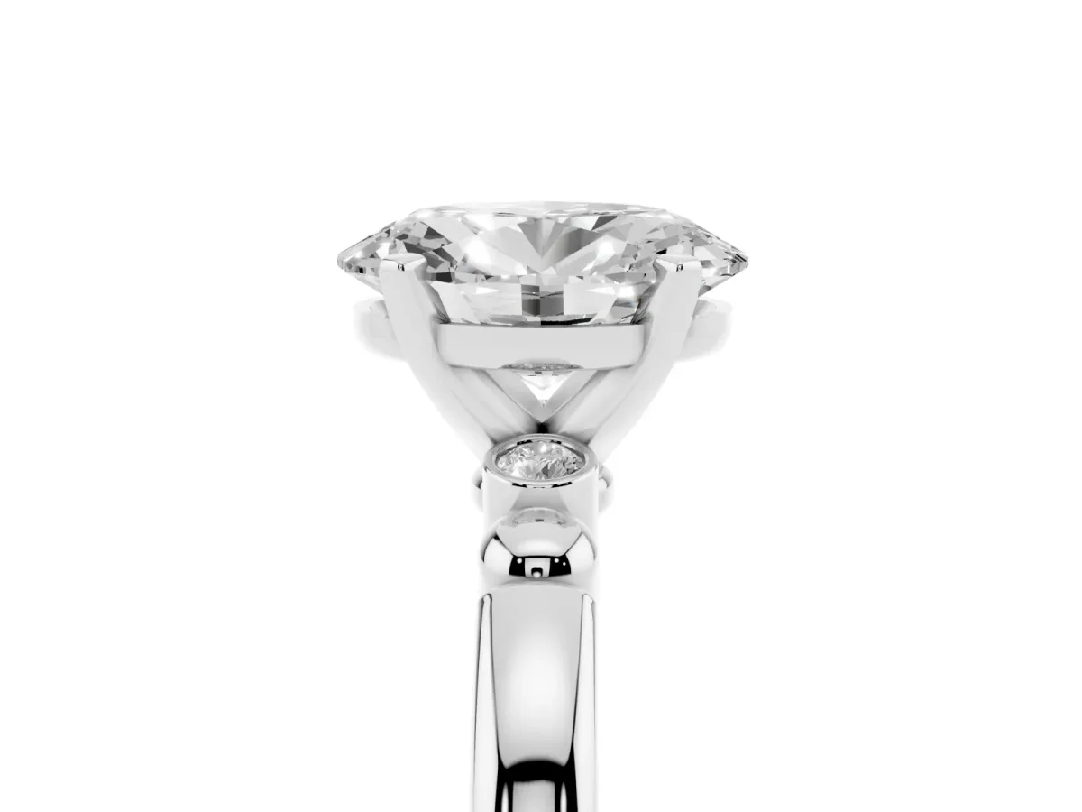 Oval Cut Solitaire Beaded Band with Four-Prong Setting White gold