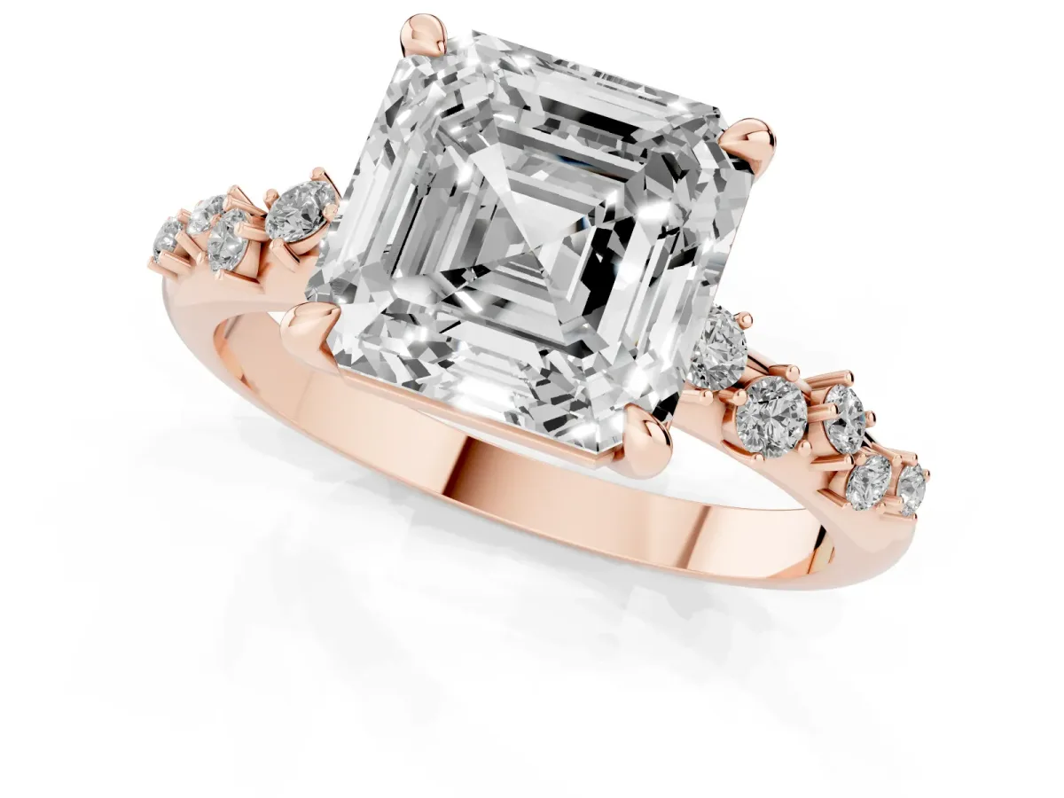 Asscher Cut Cut Diamond Vine Band with Four-Prong Setting Rose gold