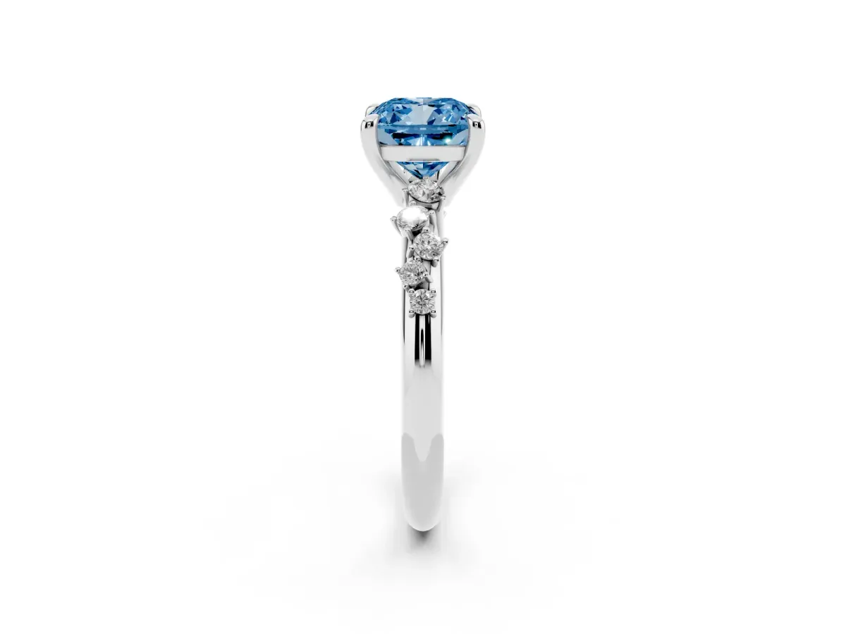 Fancy Blue Cushion Cut Cut Diamond Vine Band with Four-Prong Setting Platinum