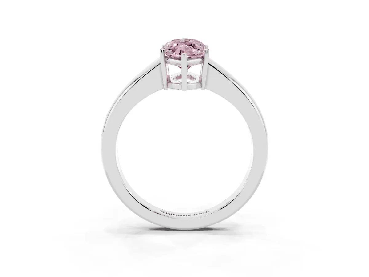 Fancy Pink Marquise Cut Solitaire Diamond Ring with Tapered Band and Four-Prong Setting Silver