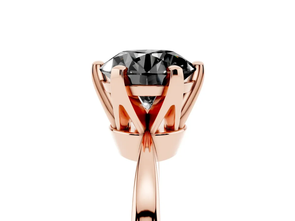 Fancy Black Round Cut Solitaire Engagement Ring with Six-Prong Setting and Tapered Band Rose gold