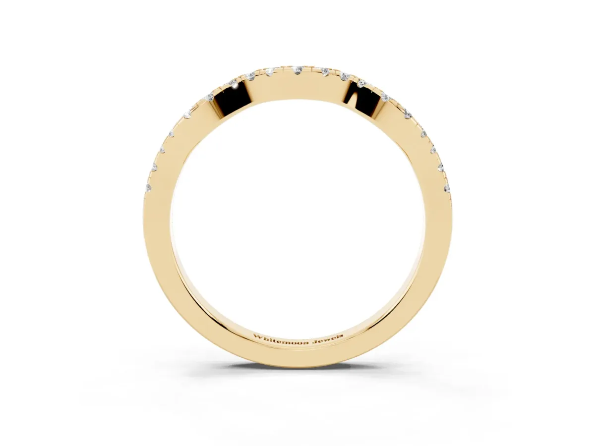 Round Diamond Pavé Curved Wedding Band Yellow gold