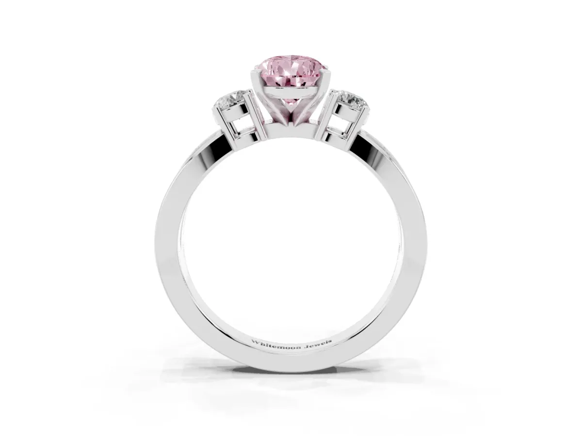 Fancy Pink Three-Stone Pear Cut Cut Diamond Twist Band with Prong Setting Platinum
