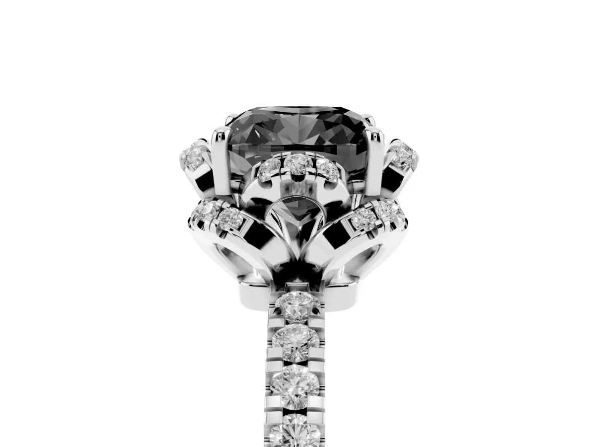 Fancy Black Cushion Cut Diamond Halo Pave Band with Four-Prong Setting Platinum