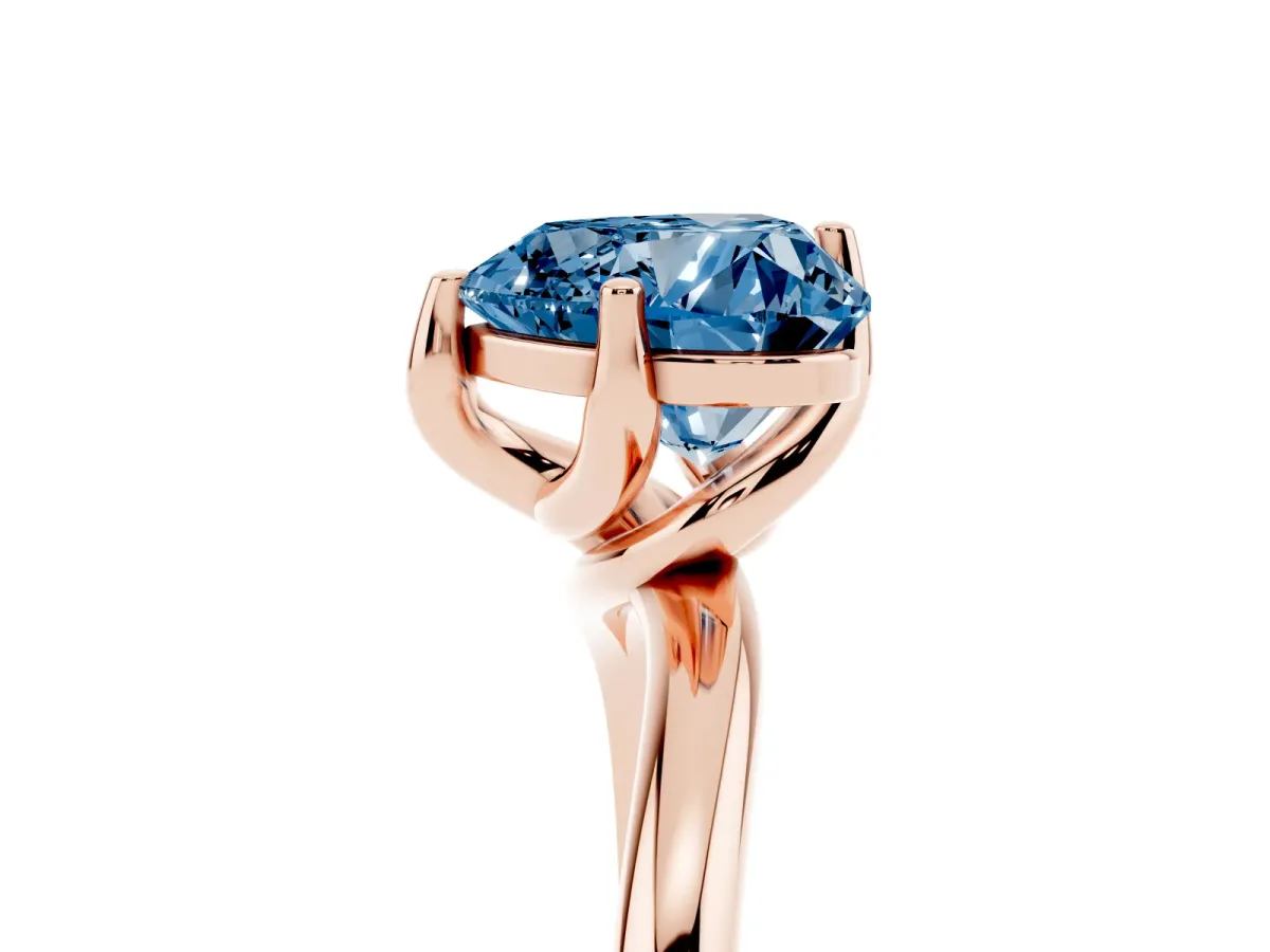 Fancy Blue Heart Cut Diamond Solitaire Engagement Ring with Four-Prong Setting and Classic Band Rose gold