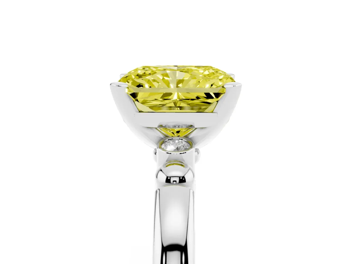 Fancy Yellow Radiant Cut Solitaire Beaded Band with Four-Prong Setting Silver