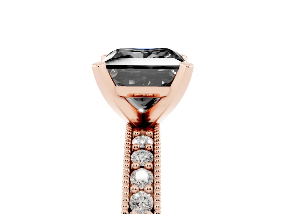 Fancy Black Princess Cut Diamond Milgrain Pavé Engagement Ring with Four-Prong Setting Rose gold