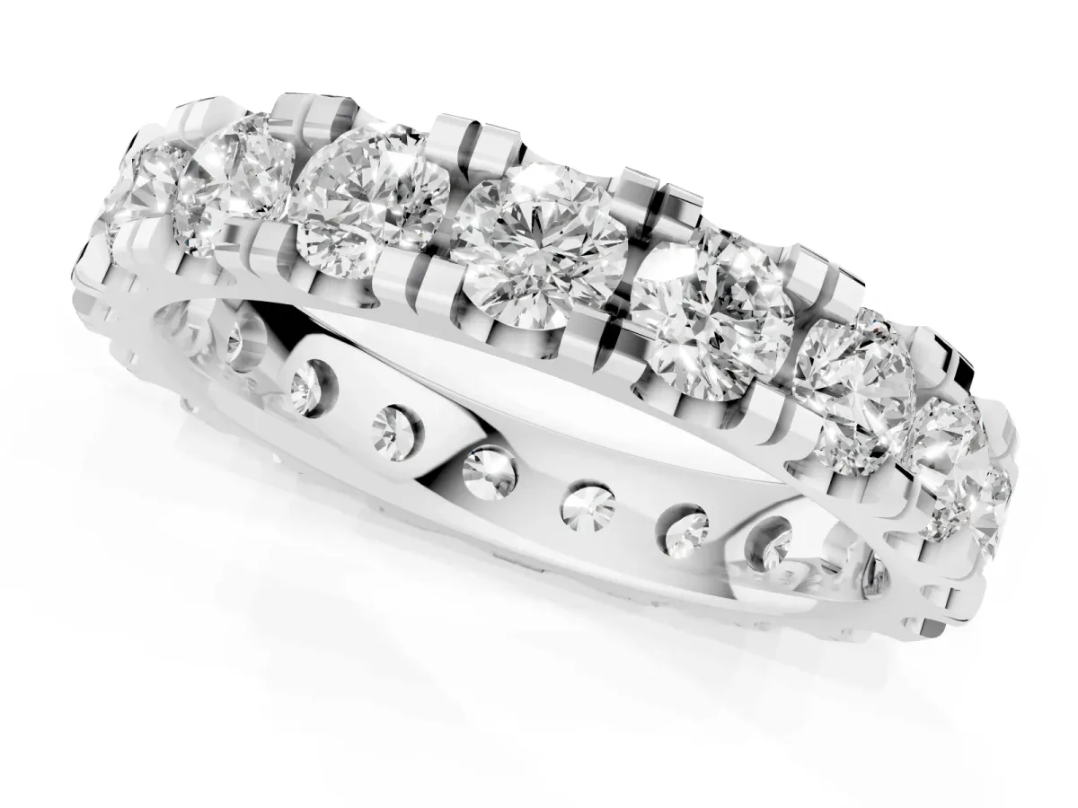 Round Diamond Full Eternity Band with U-Prong Setting Silver