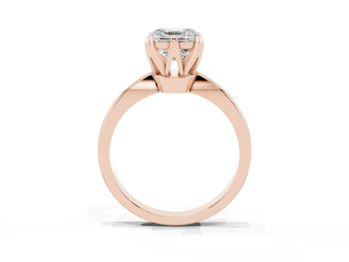 Asscher Cut Solitaire Engagement Ring with Six-Prong Setting and Tapered Band Rose gold