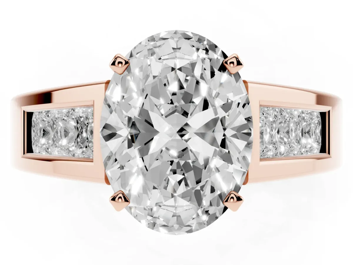 Oval Cut Cut Channel Set Solitaire Ring with Four-Prong Setting Rose gold