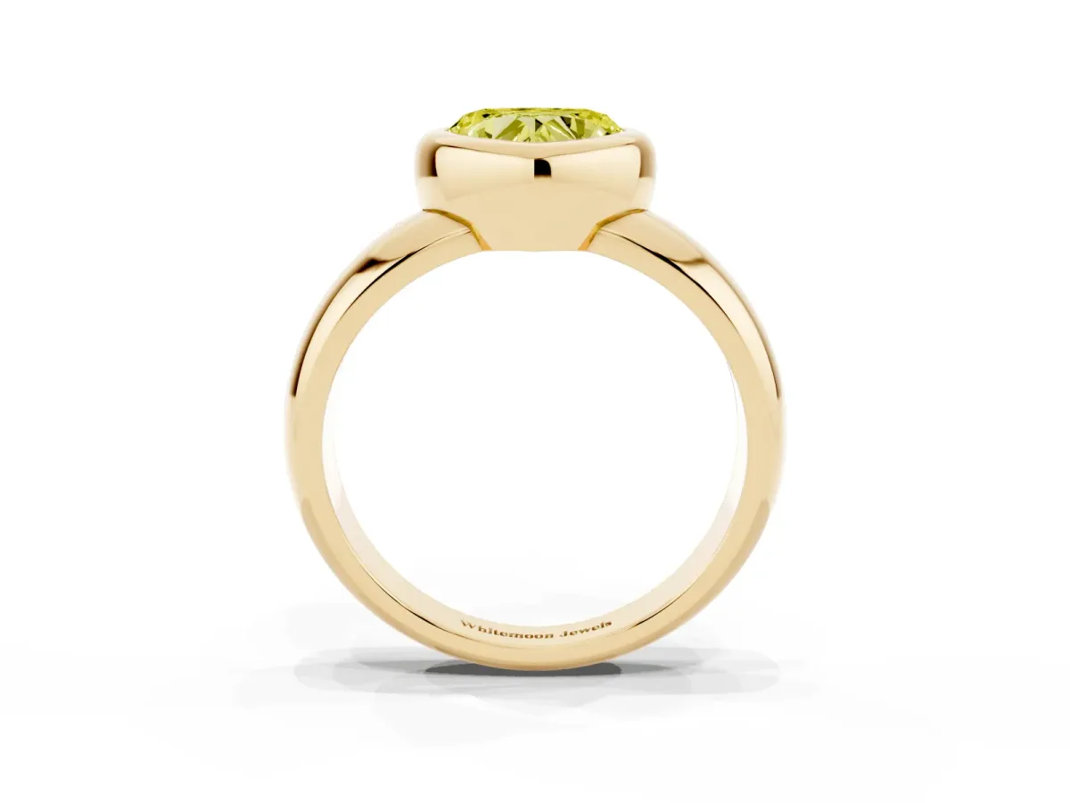 Fancy Yellow Bezel Set Heart Cut Solitaire Ring with Wide Band Yellow gold