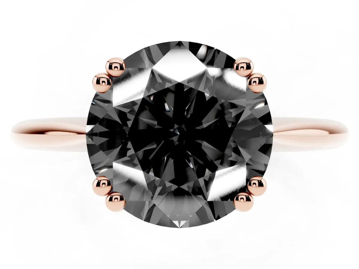 Fancy Black Round Cut Solitaire Diamond Ring with Six-Prong Setting and Classic Band Rose gold