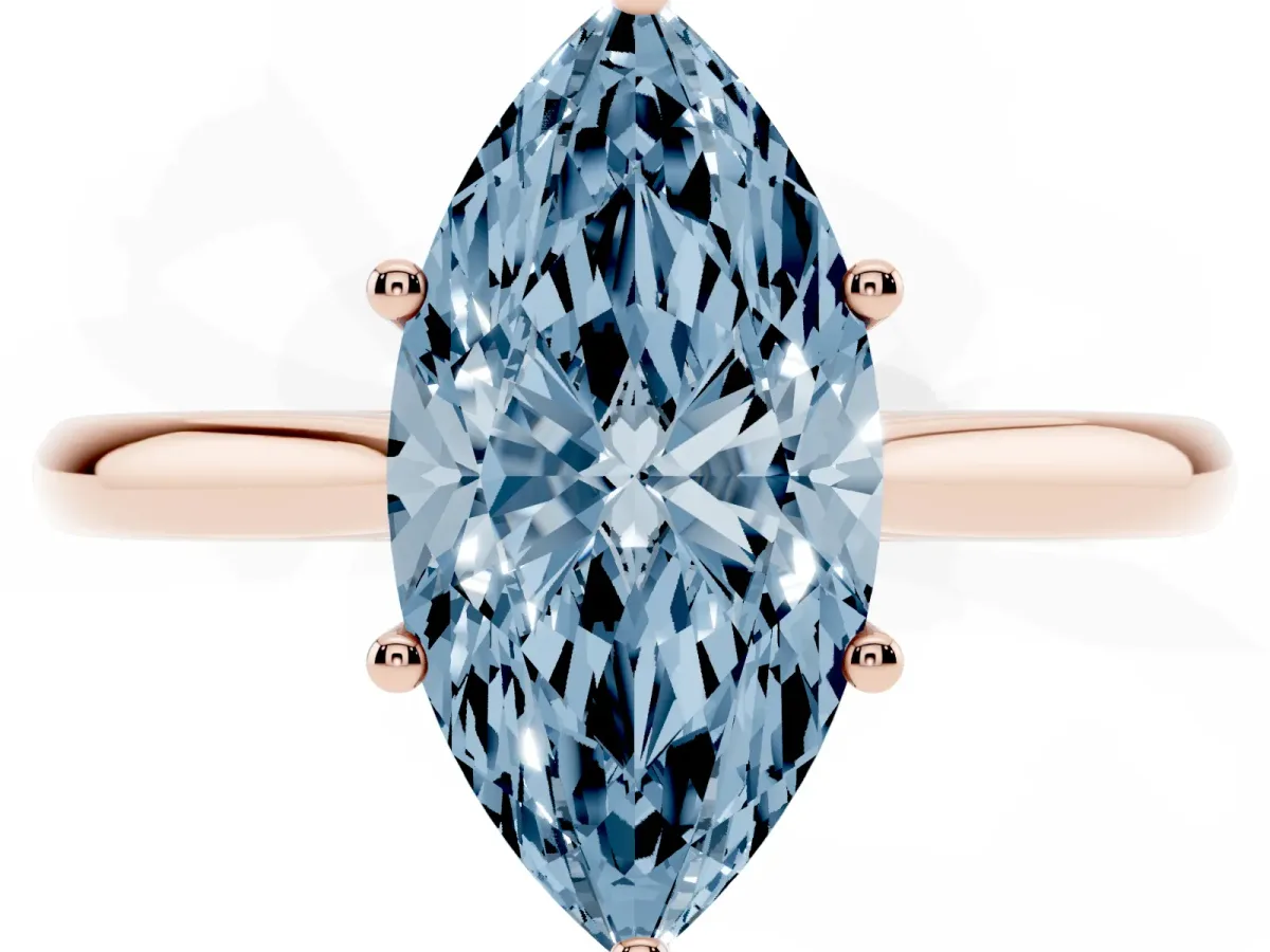 Fancy Blue Marquise Cut Cut Solitaire Ring with Cathedral Band and Four-Prong Setting Rose gold