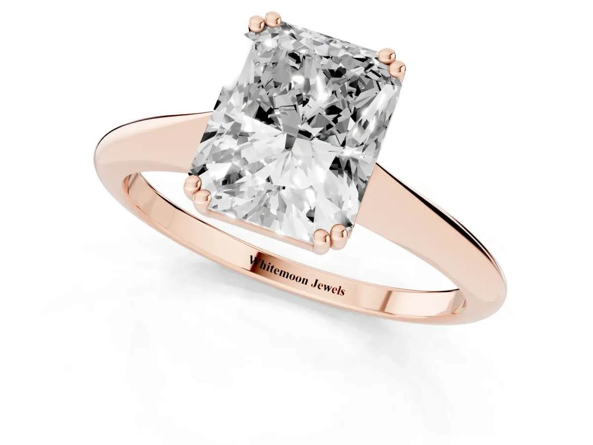 Radiant Cut Solitaire Diamond Ring with Six-Prong Setting and Classic Band Rose gold