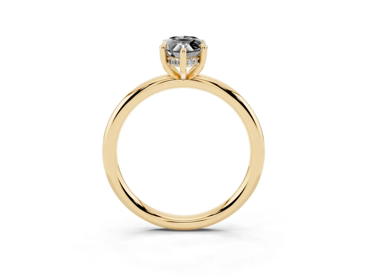 Fancy Black Marquise Cut Diamond Solitaire Ring with Thin Band and Four-Prong Setting Yellow gold
