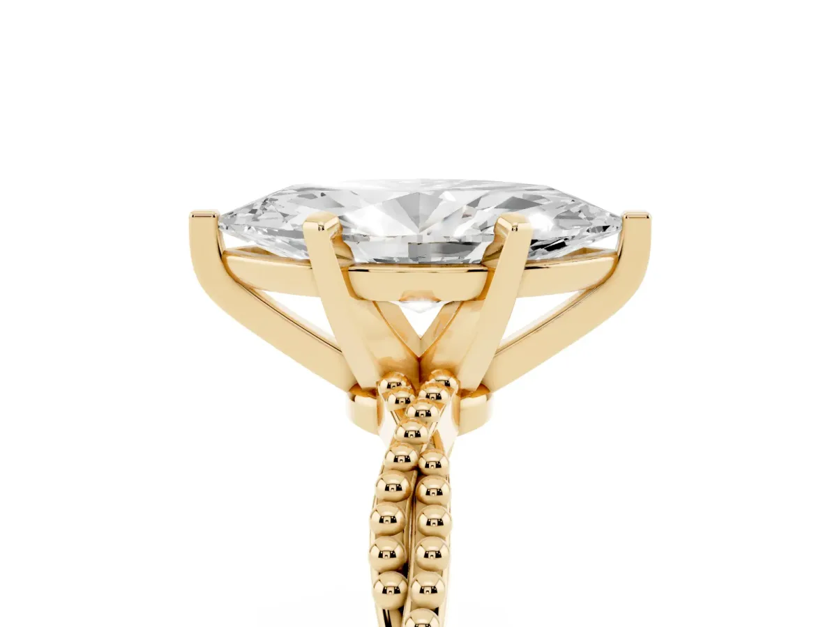 Marquise Cut Solitaire Twisted Band with Bead Prong Setting Yellow gold