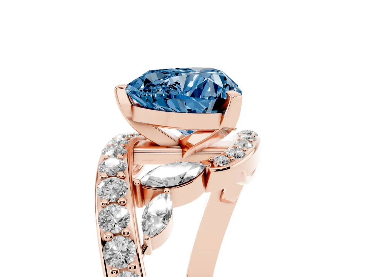 Fancy Blue Heart Cut Solitaire with Pavé Twist Band and Four-Prong Setting Rose gold
