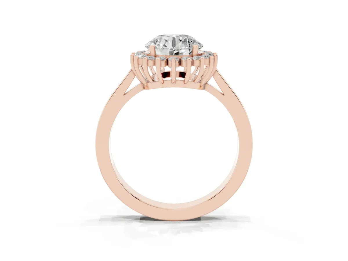 Round Cut Cut Diamond Halo Ring with Round Brilliant Halo and Solitaire Band Rose gold