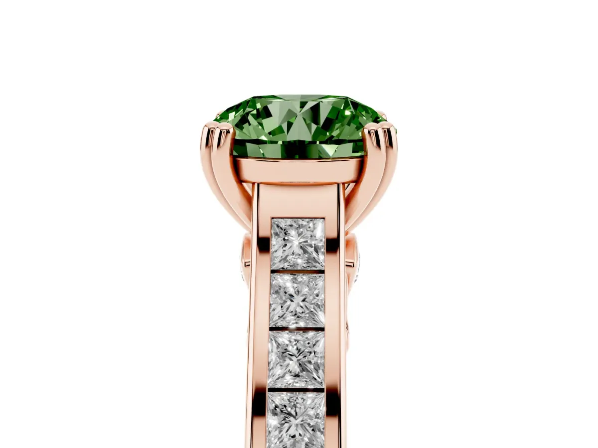 Fancy Green Round Cut Cut Channel Set Solitaire Engagement Ring with Prong Setting Rose gold