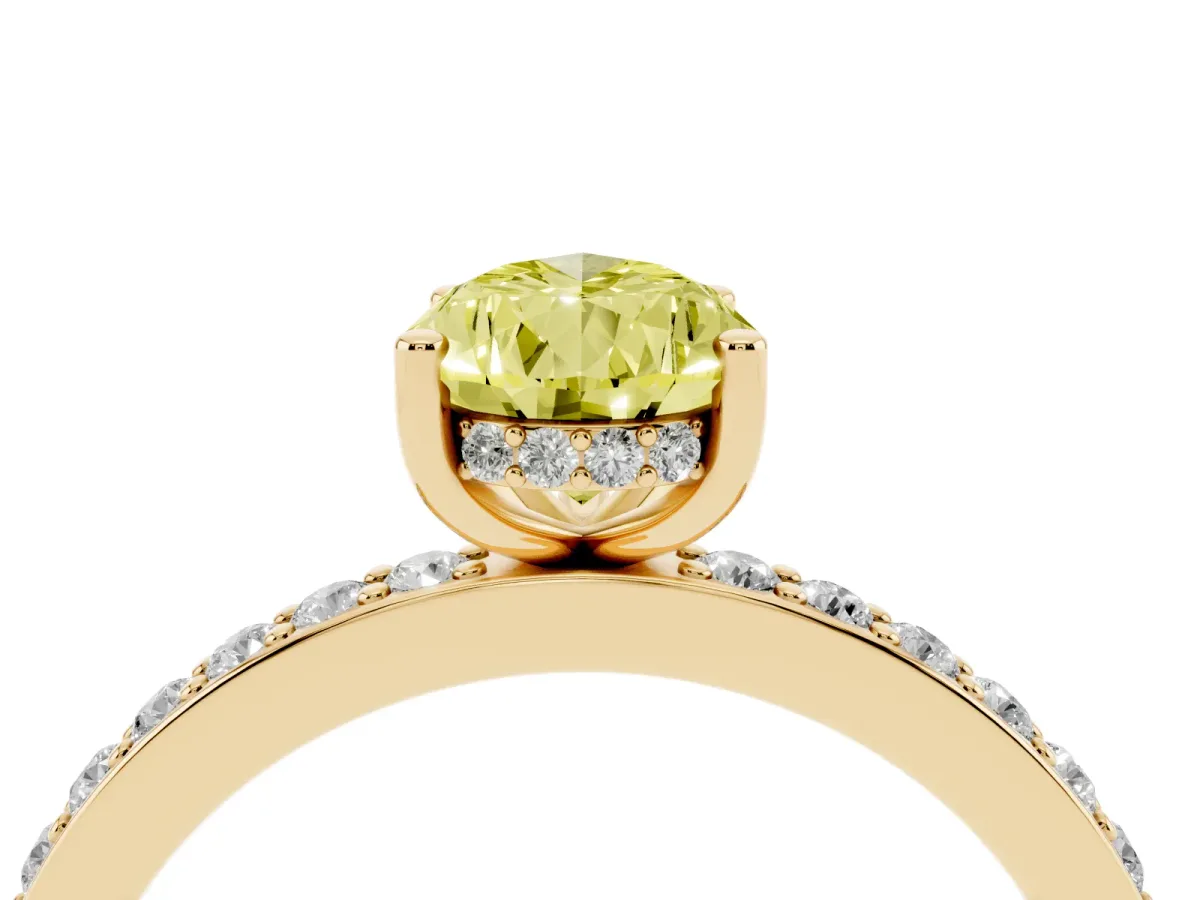 Fancy Yellow Pear Cut Cut Diamond Pavé Band Ring with Four-Prong Setting Yellow gold
