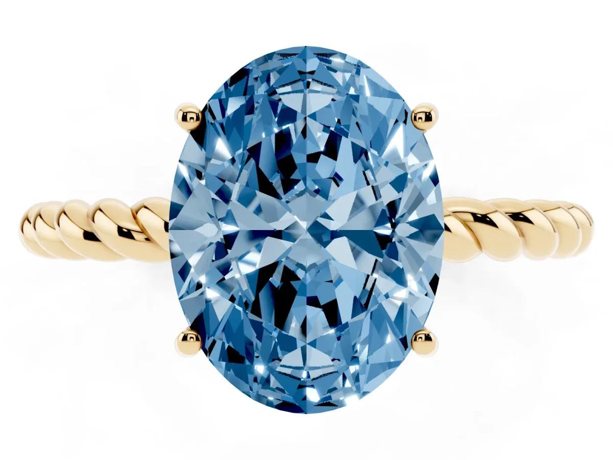 Fancy Blue Oval Cut Solitaire Twisted Band 4-Prong Ring Yellow gold