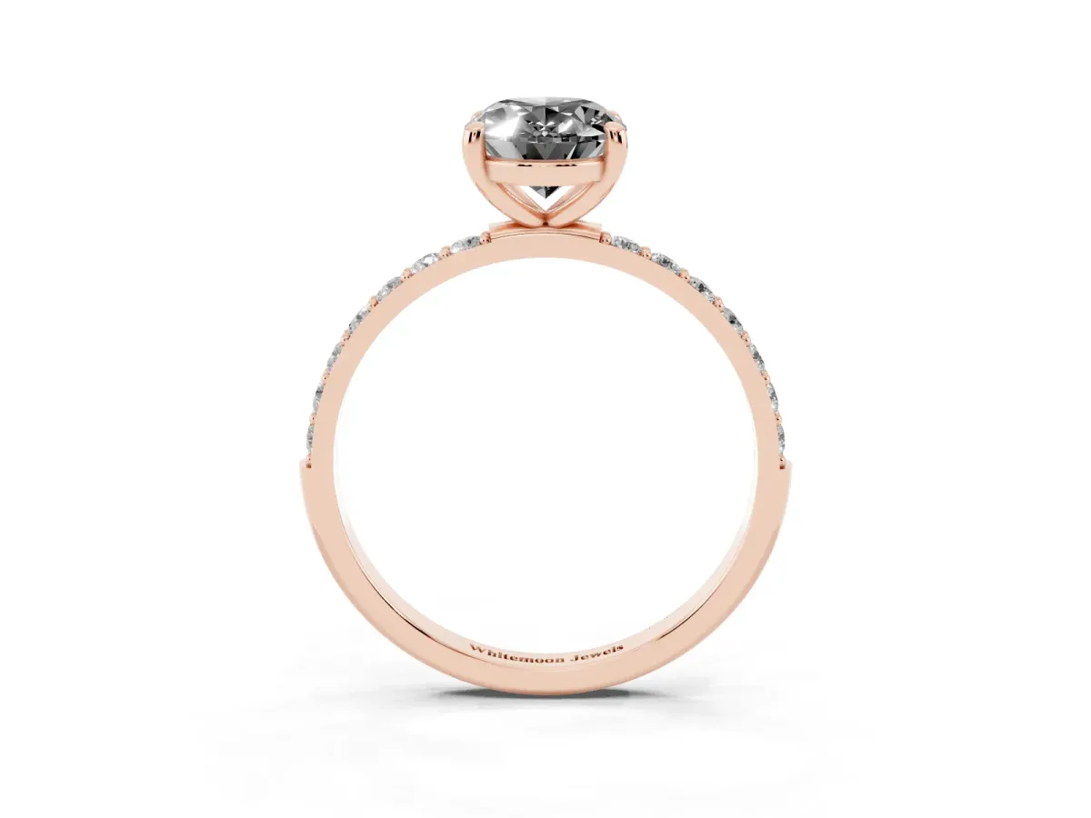 Fancy Black Oval Cut Diamond Solitaire Ring with Round Pavé Band and Prong Setting Rose gold
