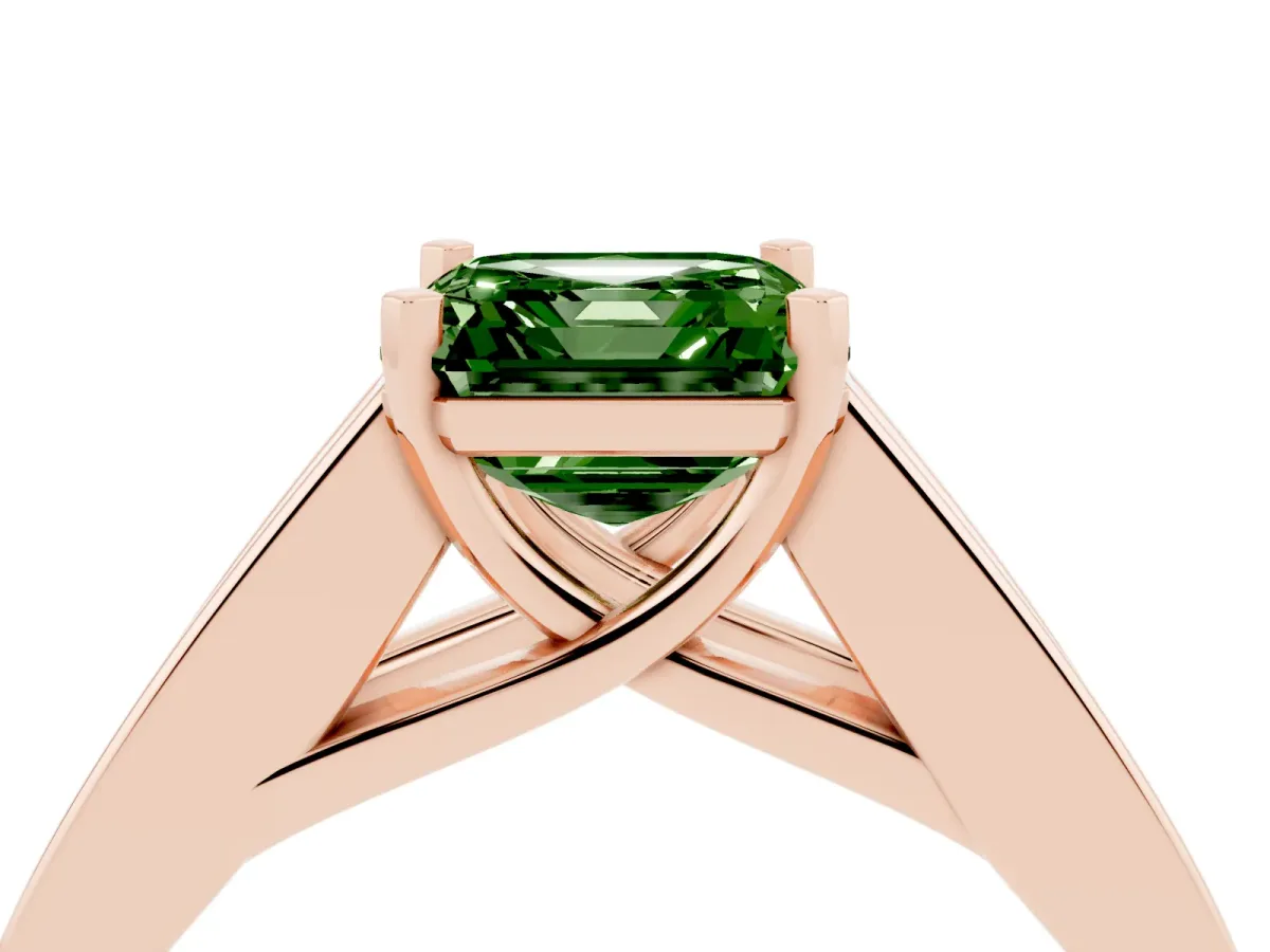Fancy Green Asscher Cut Cut Channel Set Solitaire Ring with Four-Prong Setting Rose gold