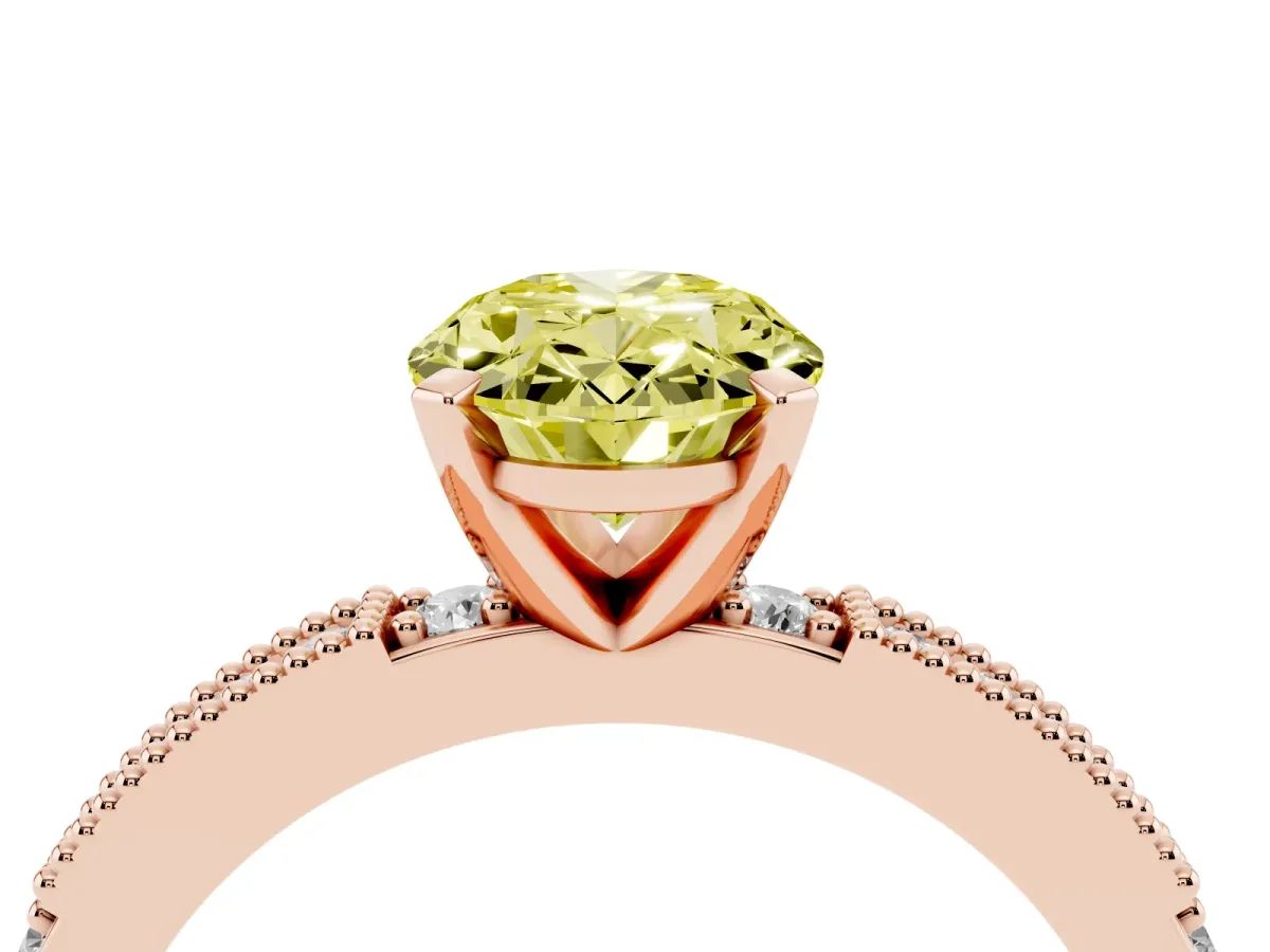 Fancy Yellow Oval Cut Solitaire with Pavé Band and Four-Prong Setting Rose gold