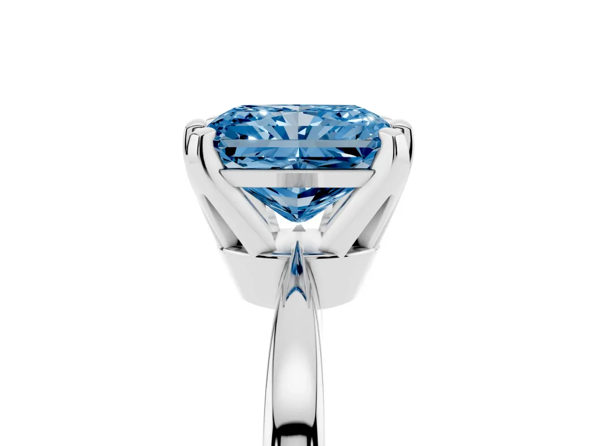 Fancy Blue Radiant Cut Solitaire Engagement Ring with Six-Prong Setting and Tapered Band Silver