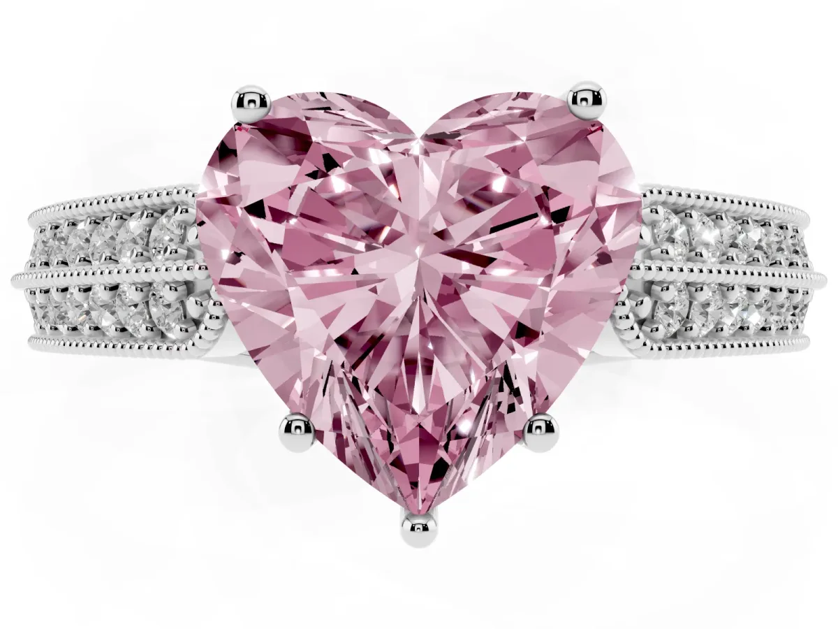 Fancy Pink Heart Cut Cut Pave Split Shank Engagement Ring with Four-Prong Setting Silver