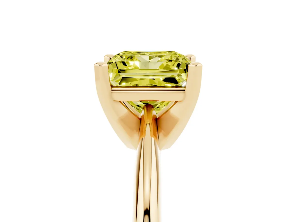 Fancy Yellow Princess Cut Cut Solitaire Ring with Four-Prong Setting on a Classic Band Yellow gold
