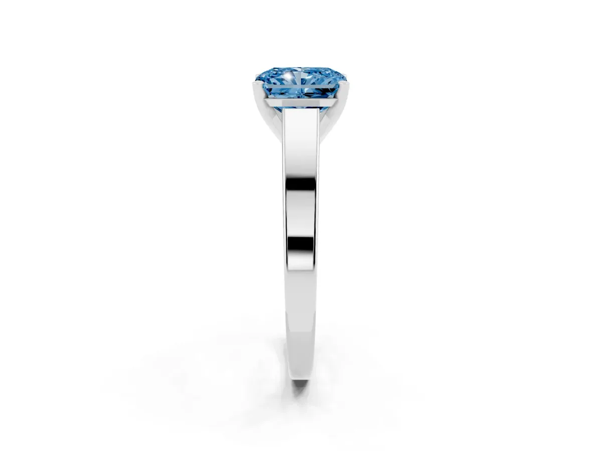 Fancy Blue Radiant Cut Solitaire Engagement Ring with Four-Prong Setting and Tapered Band Silver