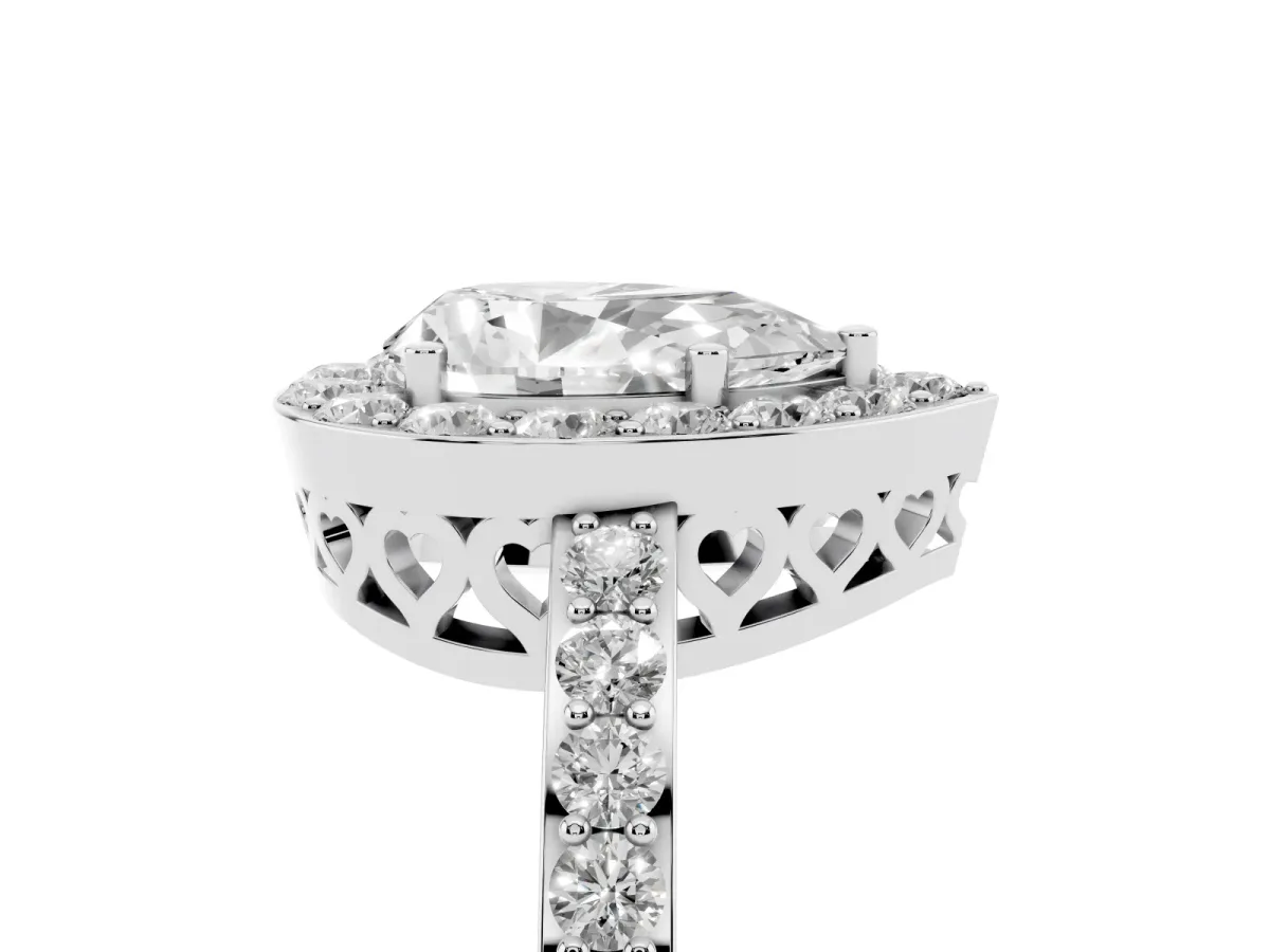Pear Cut Halo Diamond Pavé Band Ring with Prong Setting Silver