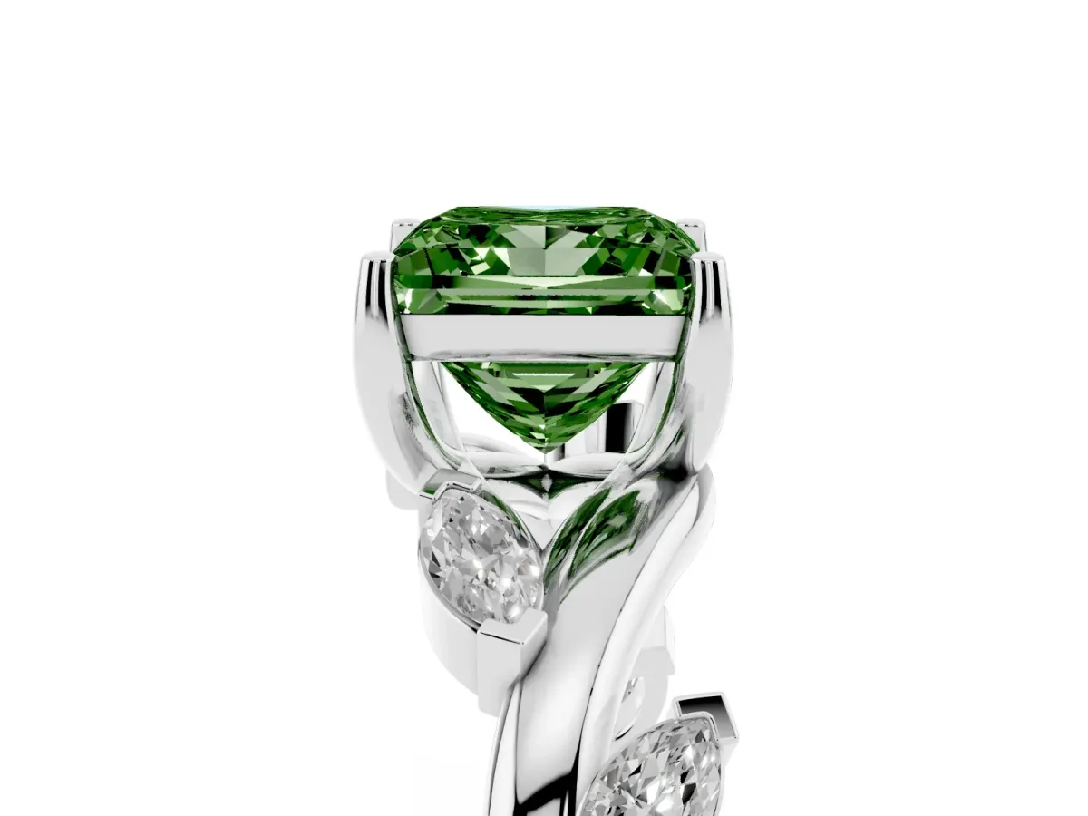 Fancy Green Princess Cut Solitaire Twisted Band Marquise Accent Prong Setting Ring Silver