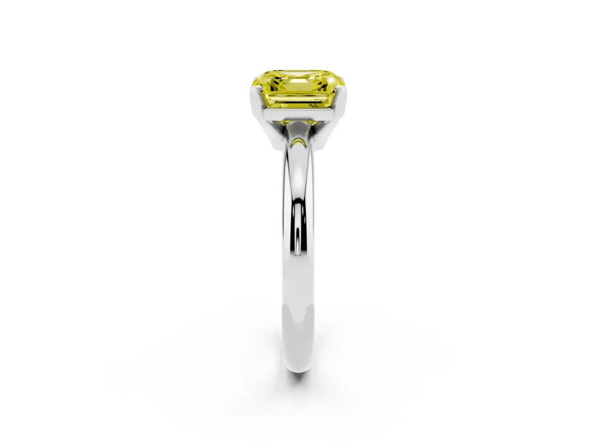 Fancy Yellow Asscher Cut Diamond Solitaire Engagement Ring with Round Band and Four-Prong Setting Silver