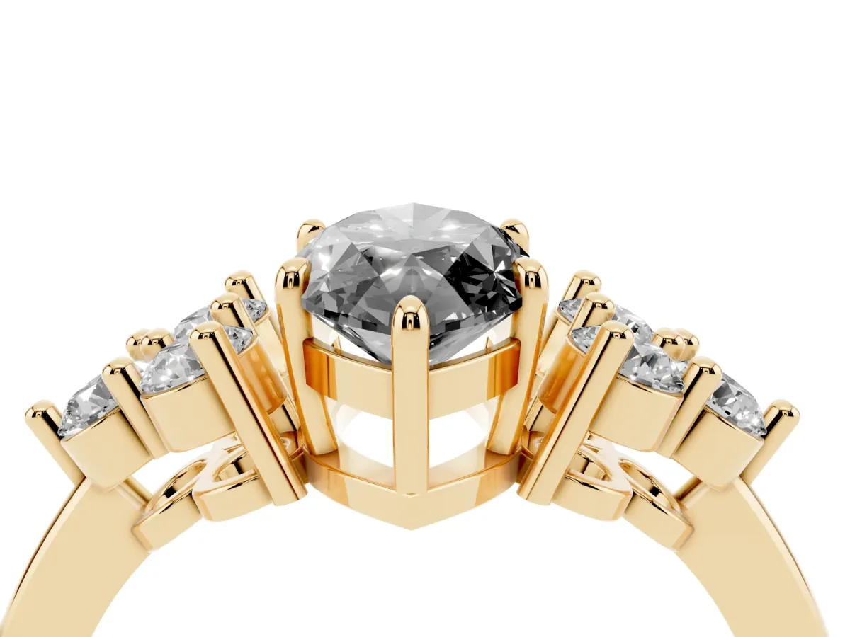 Fancy Black Marquise Cut Brilliant Diamond Cluster Accent Solitaire Ring with Prong Setting Yellow gold