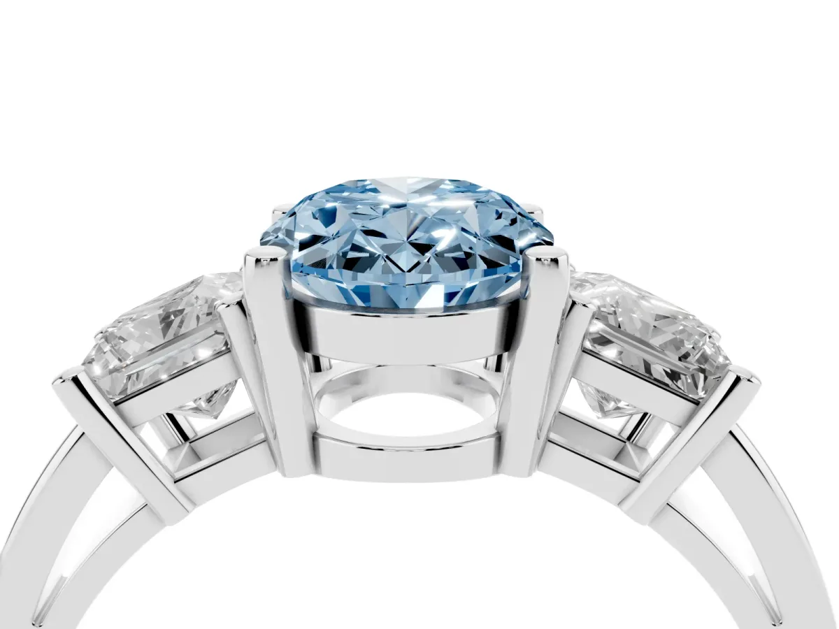 Fancy Blue Three-Stone Oval Cut Cut Solitaire Ring with Prong Setting White gold